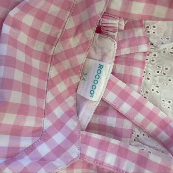 ROCOCO Pink Gingham Dress with White Eyelet Hem Size 3-4Y - Picture 4 of 5